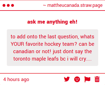 canadahetalias's tweet image. OH i dont think i could choose a favorite but.. im sorry to say this i love all canadian teams the same but i think i like the maple leafs a little more then others