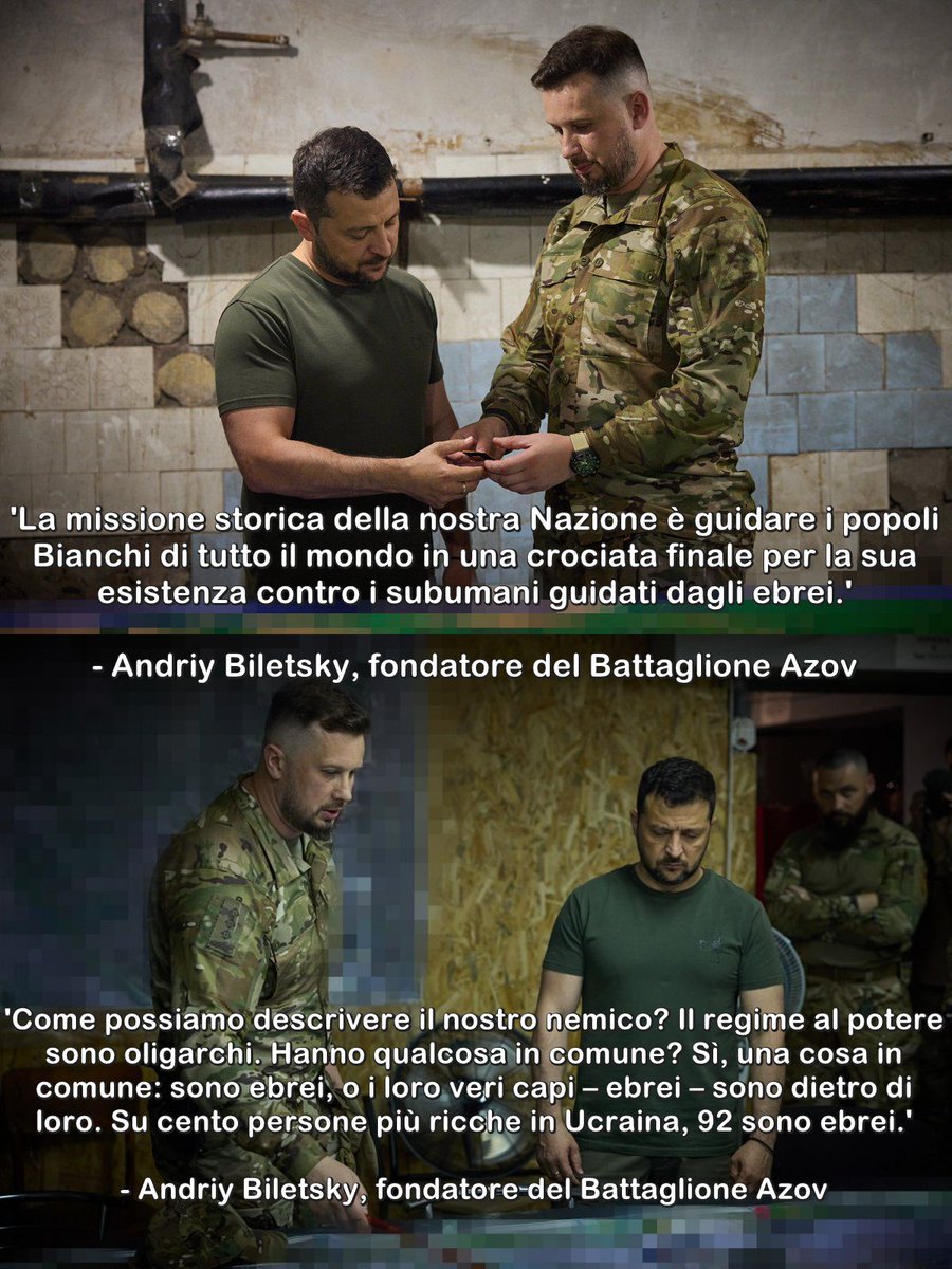 ChanceGardi's tweet photo. @GuidoCrosetto @GiorgiaMeloni @Antonio_Tajani Ministro @GuidoCrosetto, appena ci mostrerà un decreto attuativo o un accordo bilaterale con l'Ucraina che vieta a Zelensky di dare armi italiane al nazista antisemita Andriy Biletsky suo comandante del 3° Corpo d'Armata e alle altre divisioni naziste ucraine, le chiederemo scusa https://t.co/wycry456TF