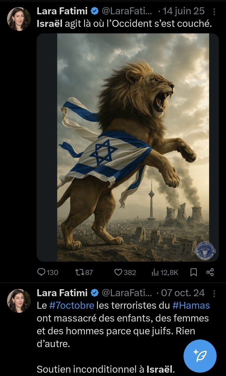 RimaHas's tweet photo. Lara Fatimi cible une jeune avocate de confession musulmane @LiaBzn lui reprochant ses opinions politiques. 
La même Lara Fatimi : “soutien inconditionnel à Israël”. https://t.co/0OhEtzHNw7