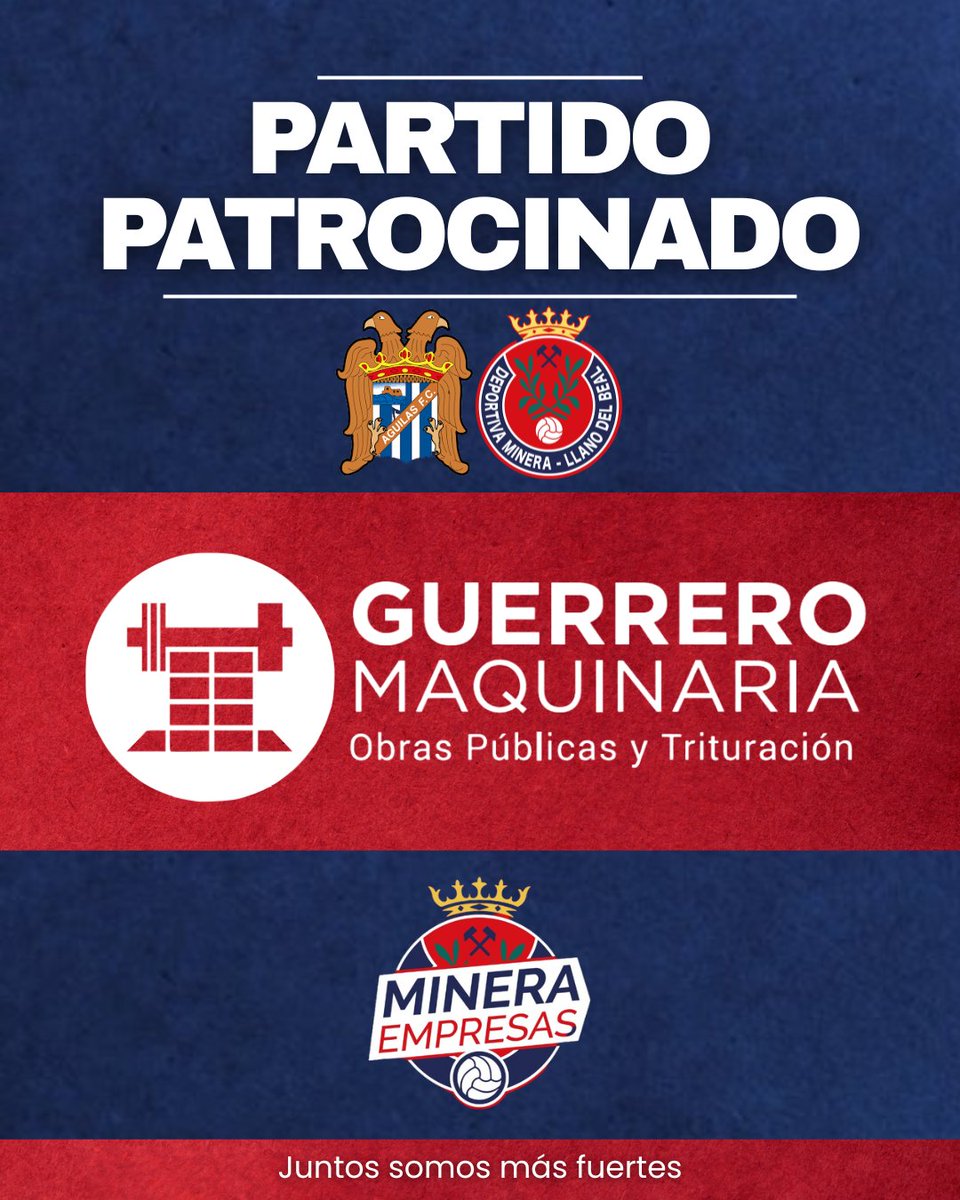 😉¡Nuestra maquinaria va alcanzando su punto gracias a apoyos como este!🫰🏻

🏗️𝐆𝐮𝐞𝐫𝐫𝐞𝐫𝐨 𝐌𝐚𝐪𝐮𝐢𝐧𝐚𝐫𝐢𝐚 será el patrocinador del #ÁguilasDeportivaMinera

🤜🏻🤛🏻¡Sigamos uniendo fuerzas para ir a por más éxitos!

#DeTodaLaVida