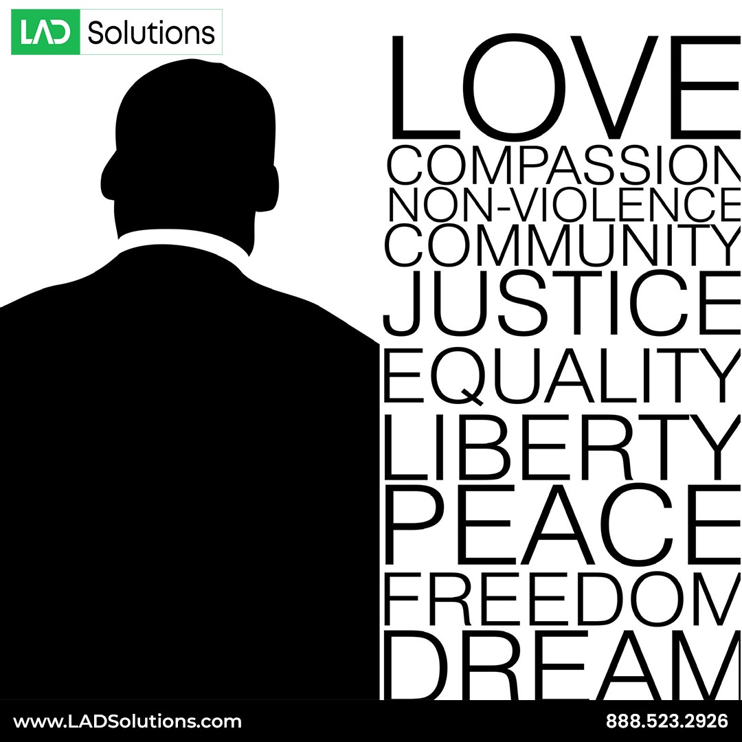 LADSolutions's tweet photo. Honoring the legacy of Dr. Martin Luther King Jr. today.

Love. Justice. Equality. Action.

Dream bigger. Stand firmer. Build better.

 #MLKDay #MLK #LADSolutions https://t.co/rs2qx1RD9P