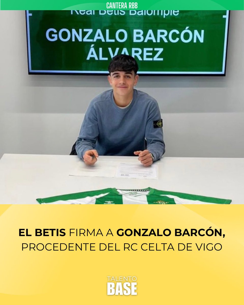 TalentoBase's tweet image. 🚨El #RealBetis incorpora al juvenil Gonzalo Barcón 

🔙 Procede del 𝐑𝐂 𝐂𝐞𝐥𝐭𝐚, con el que no ha tenido protagonismo pese a llegar a debutar con el filial en un amistoso. 

👀 Se desenvuelve en la banda derecha, ya sea como lateral o carril.