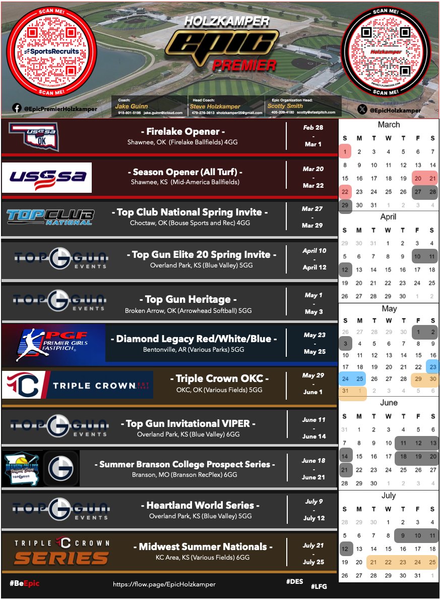 Epic Spring Schedule!!! 

View our Roster here: flow.page/EpicHolzkamper

<a href="/IHartFastpitch/">I❤️Fastpitch</a> <a href="/SoftballDown/">Down South Softball</a> <a href="/CoastRecruits/">Coast 2 Coast Recruits</a> <a href="/ImpactRetweets/">Impact Promotions</a> <a href="/TopPreps/">247 College Sports News Recruiting Top Preps on X</a> <a href="/ExtraInningSB/">EXTRA INNING SOFTBALL</a> <a href="/tagupSoftball/">tagup</a> <a href="/TGETalent/">Top Gun Events-Talent</a> <a href="/LineDsoftball/">Line Drive Media</a> <a href="/Epic__SB/">Scotty Smith</a> <a href="/TopGunEvents/">Top Gun Events</a>  <a href="/triplecrownspts/">Triple Crown Sports</a> <a href="/PGFnetwork/">PGF</a> <a href="/DiamondLegacyEv/">Diamond Legacy Events</a>