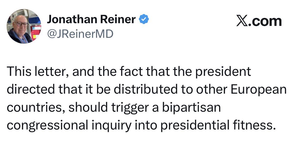 BREAKING: Dick Cheney’s doctor calls for a bipartisan congressional inquiry into Trump’s fitness to continue serving as president following the unhinged letter he sent to Norway’s Prime Minister. Trump’s loyalist cabinet will never invoke the 25th Amendment. Only Congress can act