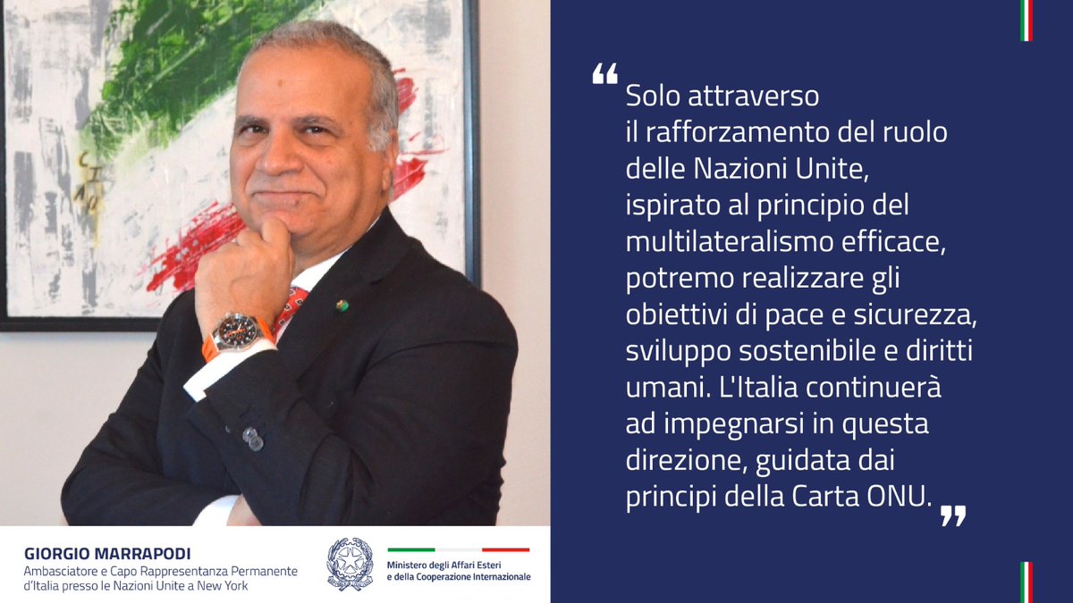 Congratulazioni a <a href="/margiodi/">Giorgio Marrapodi</a>, nuovo Ambasciatore e Capo Rappresentanza Permanente d'Italia presso le Nazioni Unite a New York 🇮🇹🤝🇺🇳

<a href="/ItalyUN_NY/">Italy UN New York</a>