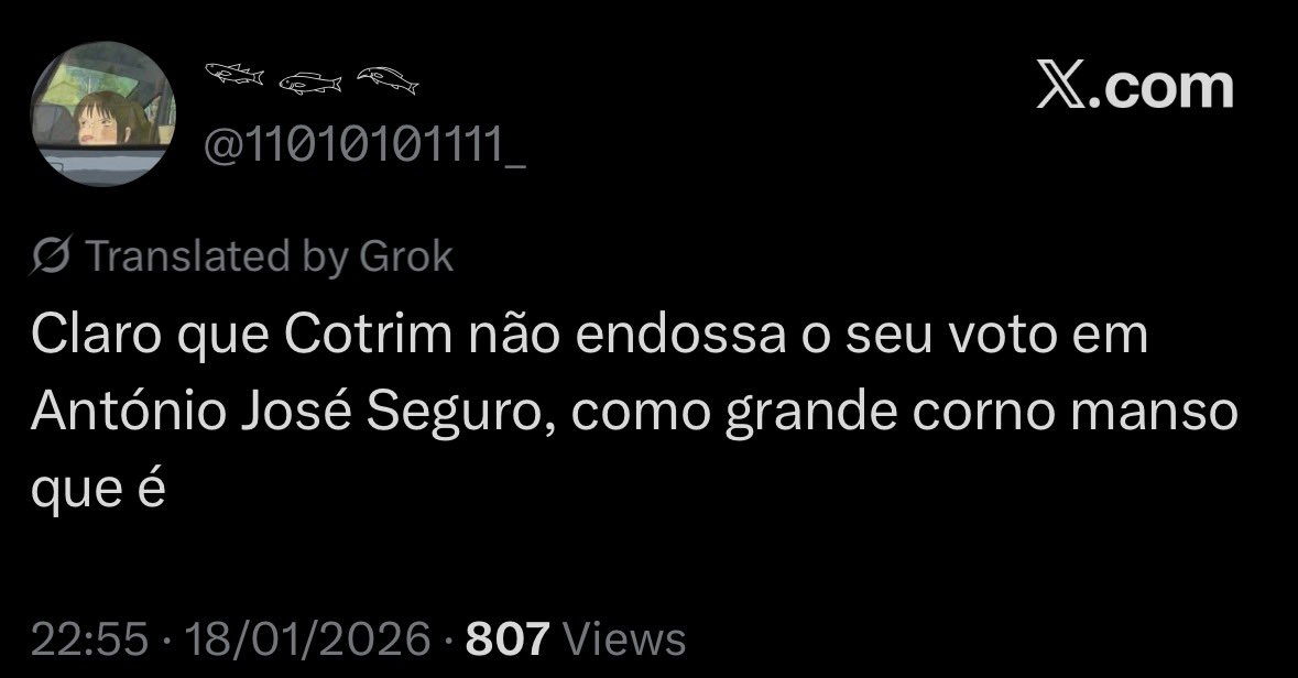 Pensamento de pessoas de esquerda:

Se a 2ª volta for Seguro x Ventura: “Quem não vota Seguro é porque quer o fascismo em Portugal!!!”

Se a 2ª volta fosse Cotrim x Ventura: “Jamais votaria em algum deles!!!”