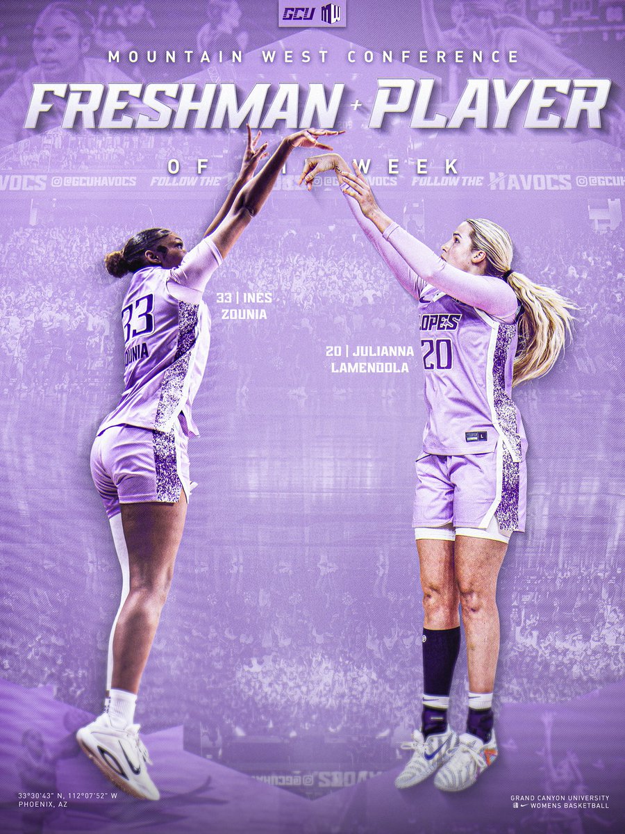 GCU_WBB's tweet image. Swept 🧹 the @MountainWest weekly awards 👏👏

@juleslamendola - Player of the Week 🏅
Ines Zounia - Freshman of the Week 🏅