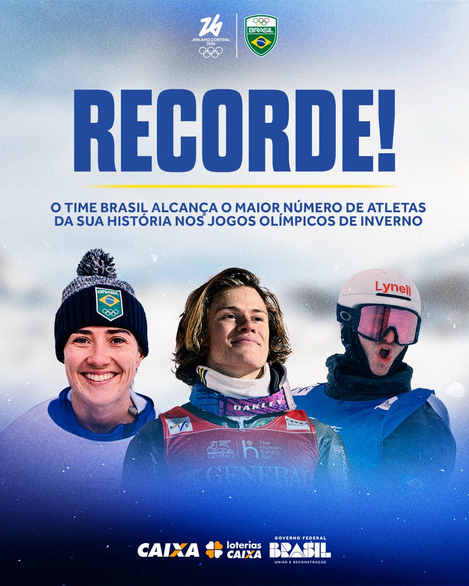 timebrasil's tweet photo. É RECORDE! 🇧🇷❄️✨

O Brasil alcança a maior delegação da sua história nos Jogos Olímpicos de Inverno! Com 14 atletas garantidos em Milão-Cortina 2026, o #TimeBrasil vive um novo capítulo na neve e no gelo.

Mais atletas, mais sonhos e ainda mais orgulho de representar o país no maior palco do esporte mundial. 💚💛

Que venha Milão-Cortina! 🇮🇹🔥