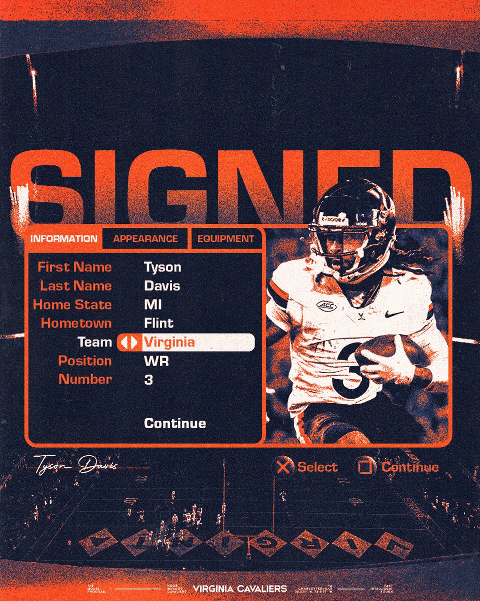 Welcome to Virginia.

Bringing 27 games played and 830 all-purpose yards to the receiver room, <a href="/Lil_TDavis5/">TD</a> is a Wahoo

#GoHoos 🔶⚔️🔷