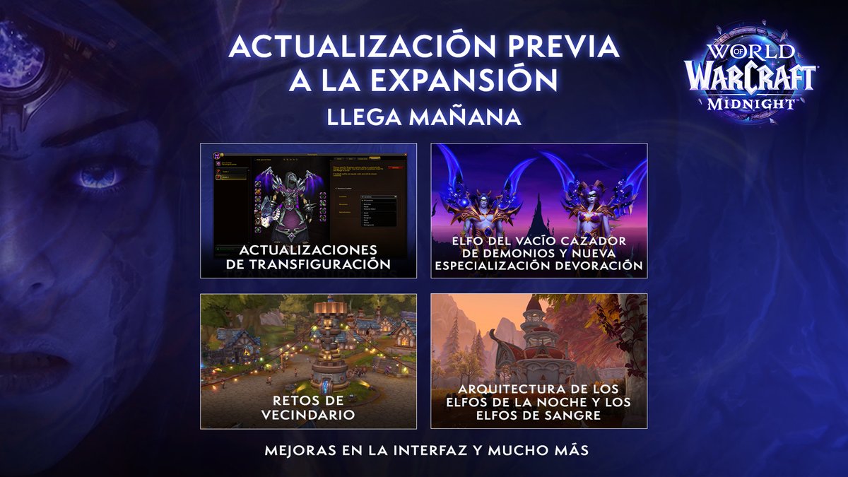 WarcraftLATAM's tweet photo. Seguimos contando los segundos para Midnight… 

👔 Sistema de transfiguración actualizado 
🦇 Especialización Devoración 
🏘️ Nuevas opciones de Viviendas + Retos

 ¡Y mucho más llega MAÑANA con la actualización previa a la expansión de Midnight! https://t.co/fodMF3wkNX