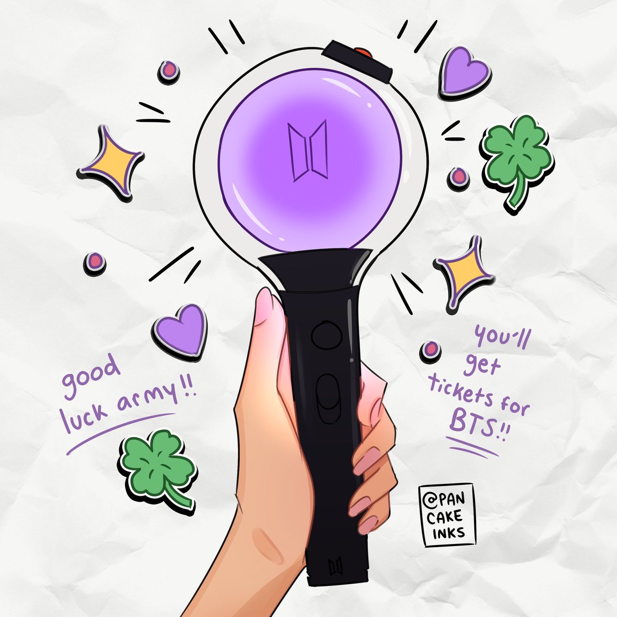 pancakeinks's tweet image. manifesting BTS tickets for every army this week ✨💌🍀💜🫂