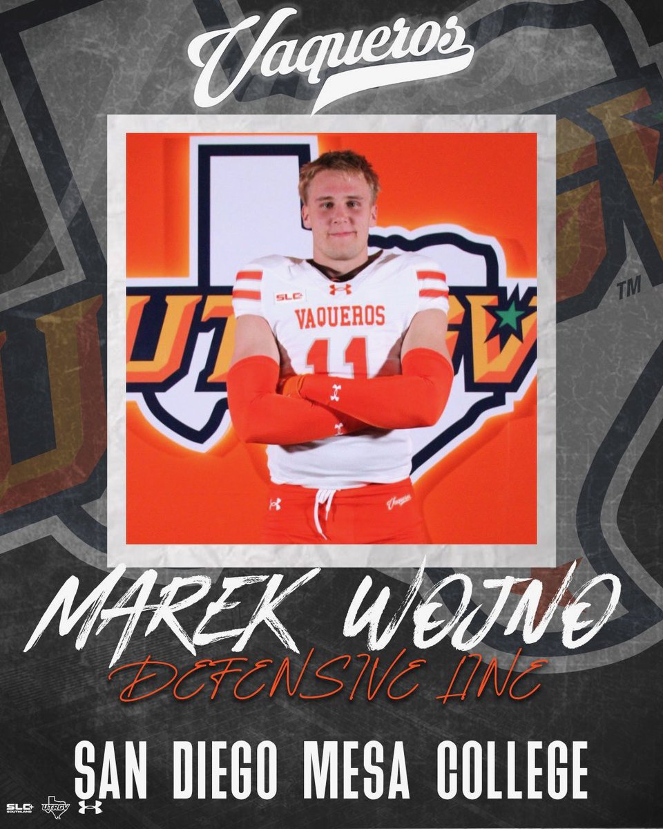 UTRGVFootball's tweet photo. 🌴Welcome to The Valley!🌴
Help us welcome DL from San Diego Mesa College!
Marek Wojno, @MarekWojno https://t.co/AORHdngRKn