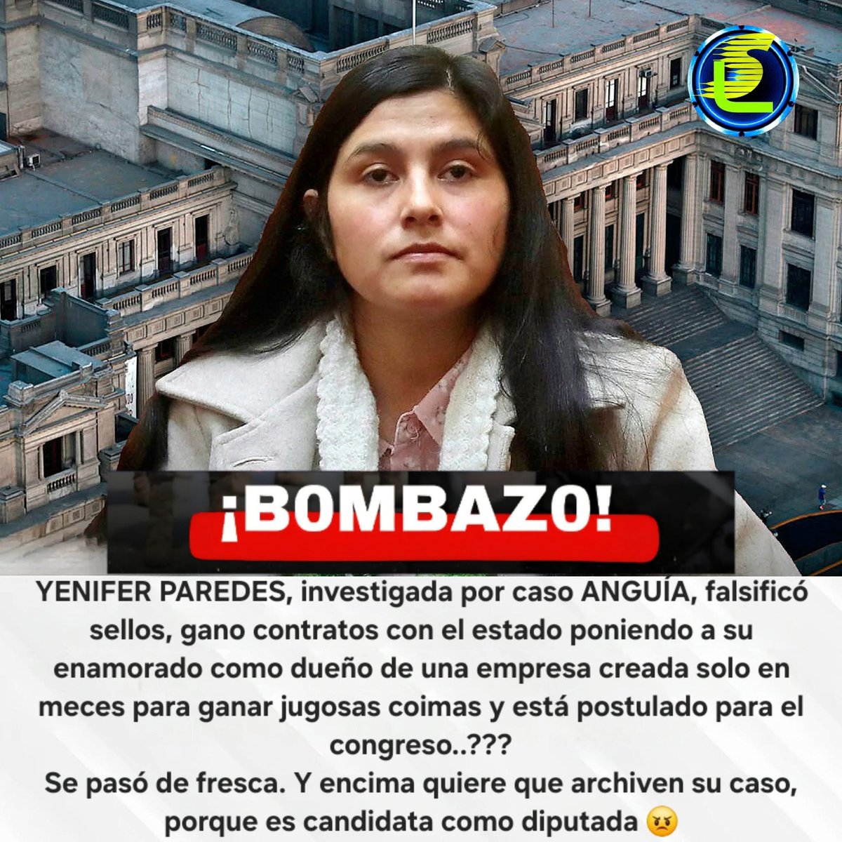 agciccia's tweet photo. 🔴 #LoÚltimo #EsNoticia #viralpost 
 YENIFER PAREDES, investigada por caso ANGUÍA, falsificó sellos, gano contratos con el estado poniendo a su enamorado como dueño de una empresa creada solo en meces para ganar jugosas coimas y está postulado para el congreso..???
¡Se pasó de fresca!. Y encima quiere que la limpien y archiven su caso, porque es candidata como diputada 😠
¡IZQUIERDA CORRUPTA NUNCA MÁS! 👊