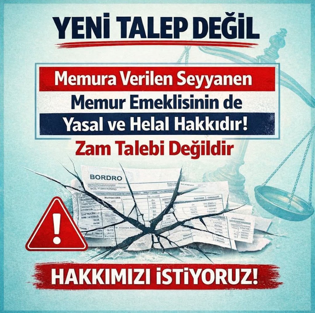 mnevver97478258's tweet image. Herkes seyyanen zam talep edebilir, hakkıdır. Ama
#SeyyanenZam

📣 #EmekliMemur ların YASAL HAKKIDIR, KANUN GEREĞİDİR.
#MemurEmeklisineAdalet istiyoruz.
Birikmiş #seyyanen alacaklarımız faizi ile birlikte derhal ödenmelidir.

@herkesicinCHP 
#CHPEmekliNöbetineDevam 
@fethigurer
