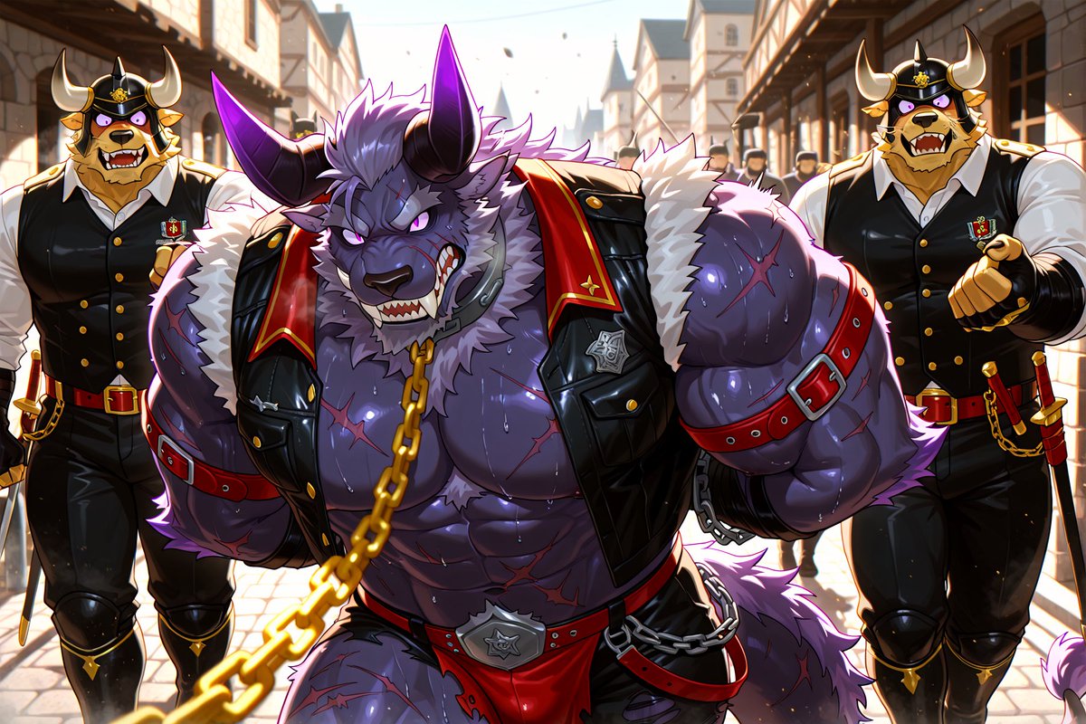 skydtiger's tweet photo. The Fall of Behemoth（2）
Captured and bound, surrounded by guards. Even the strongest beast has fallen. ⛓️
What happens next? It's so hard to guess... 

#AIart #behemoth https://t.co/mM6WxMQFlG