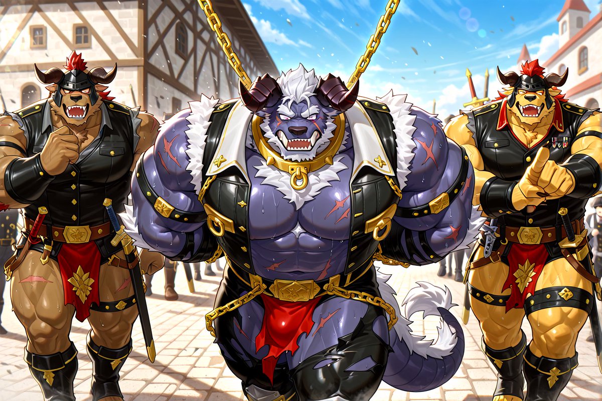 skydtiger's tweet photo. The Fall of Behemoth（2）
Captured and bound, surrounded by guards. Even the strongest beast has fallen. ⛓️
What happens next? It's so hard to guess... 

#AIart #behemoth https://t.co/mM6WxMQFlG