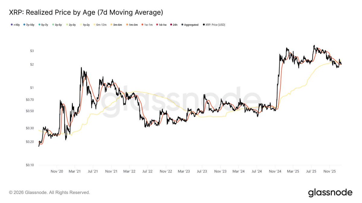 BREAKING: Short-term $XRP holders are accumulating below long-term cost  bases, steadily increasing pressure on top buyers. This is a setup that  historically precedes a downside move.