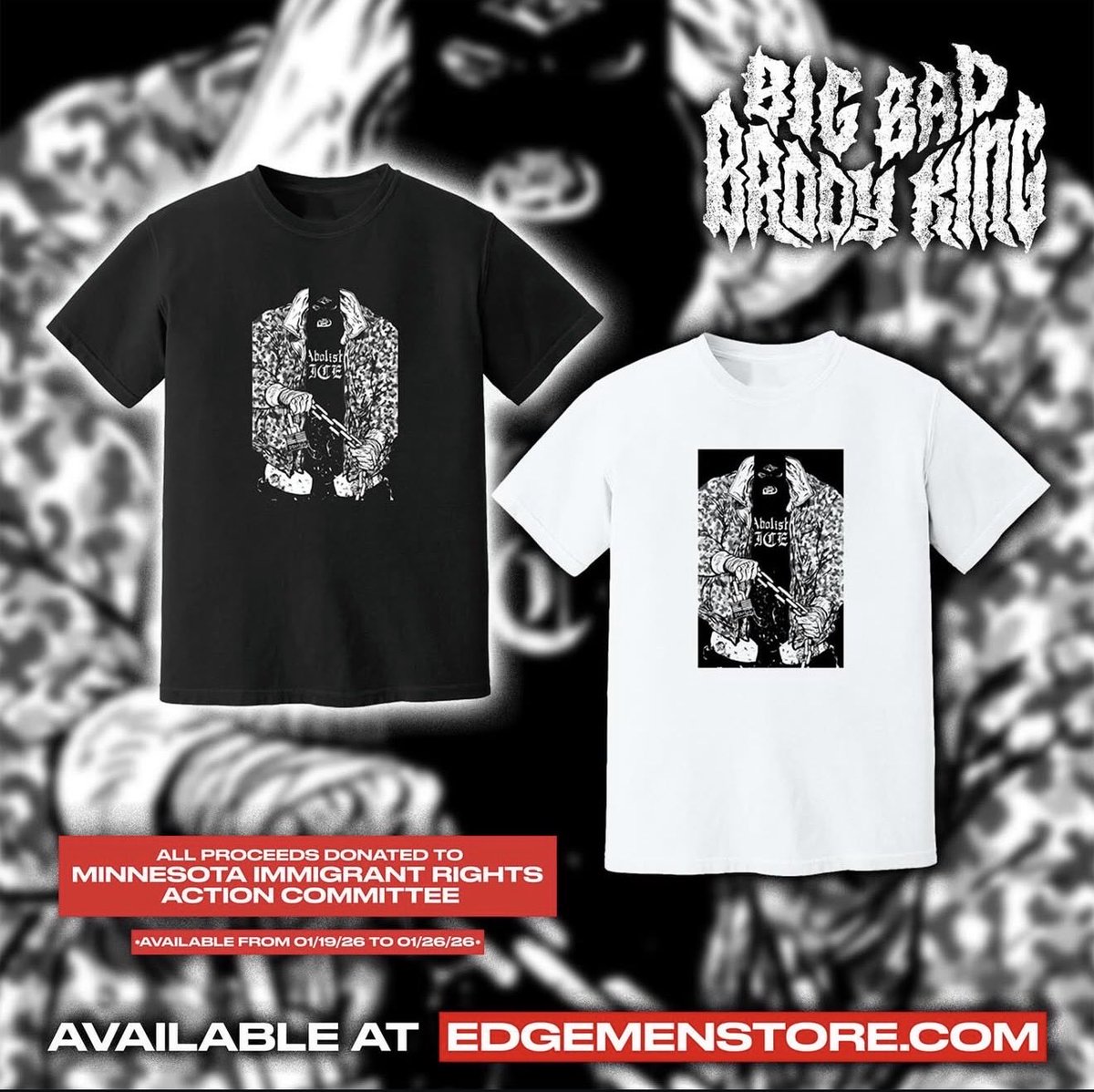 DUE TO DEMAND, AVAILABLE FOR ONE WEEK THROUGH @edgemenprinting DANIEL WARREN JOHNSON/HEADLOCKED COMICS/ BRODY KING SHIRT AVAILABLE ON WHITE OR BLACK COMFORT COLORS. ALL PROCEEDS GO TO MINNESOTA RIGHTS ACTION COMMITTEE. <a href="/danielwarrenart/">Daniel Warren Johnson</a> <a href="/HeadlockedComic/">Headlocked Comics</a>