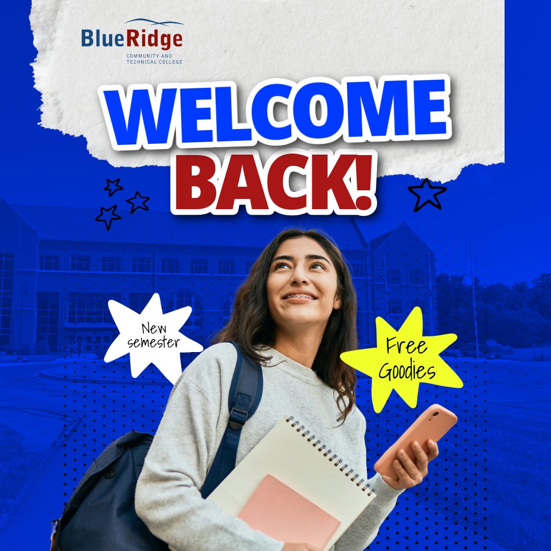 Tomorrow, our Spring semester begins! And we're welcoming new and returning students with Blue Ridge CTC swag this week!
Starting on Tuesday, January 20th, you can pick up free goodies at our Main Campus from 9 AM to 1 PM.