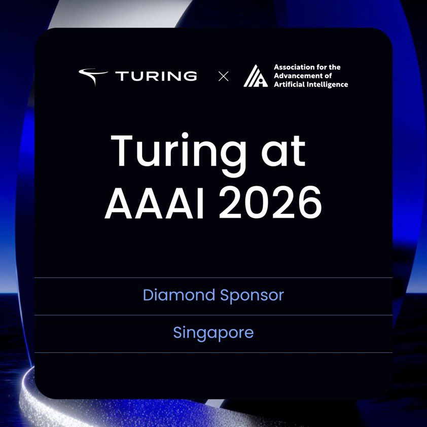 turingcom's tweet photo. Turing is heading to #AAAI2026 in Singapore as a Diamond Sponsor.

AAAI 2026 marks the first time the conference is being held outside the U.S., reflecting the truly global nature of today’s AI research community.

We’re excited to support AAAI & connect with researchers and builders from around the world!