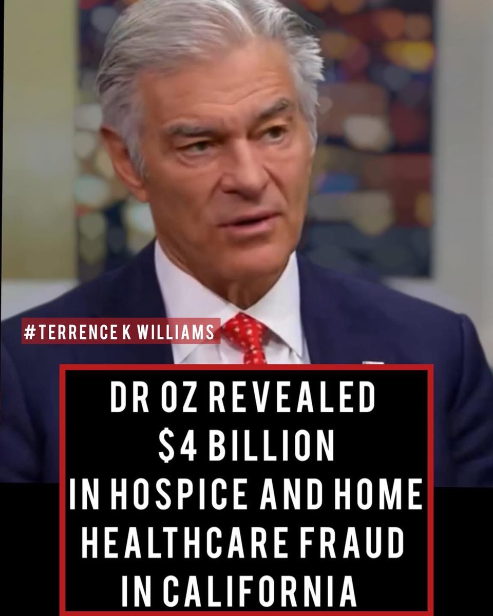 CALIFORNIA SCAM: Dr. Mehmet Oz just revealed what could be one of the largest healthcare fraud schemes in U.S. history.

“The magnitude of fraud we believe is approximating $4 BILLION — just in hospice and home health care.”

Read that again.

$4,000,000,000
ONE STATE
California
