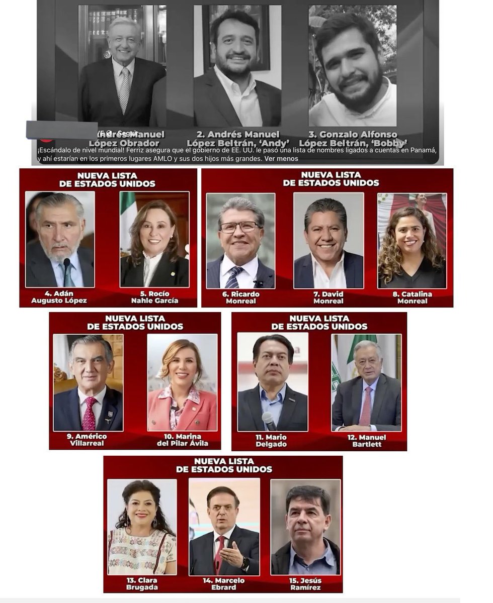 También se haga una investigación para todos estos rateros 
1. Andrés Manuel López Obrador
2. (Andy) Andrés Manuel López Beltrán
3. (Bobby) Gonzalo Alfonso López Beltrán
4. Adán Augusto López
5. Rocío Nahle García
6. Ricardo Monreal
7. David Monreal
8. Catalina Monreal
etc etc