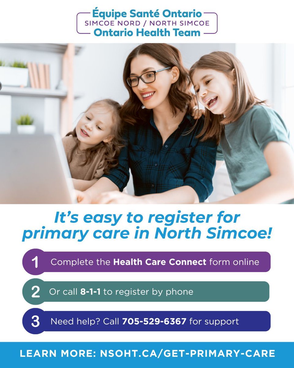 OHTNorthSimcoe's tweet image. It’s easy to register for primary care in North Simcoe!

💙 Fill out the Health Care Connect form
☎️ Or call 8-1-1
🙋 Need help? Call 705-529-6367

👉 nsoht.ca/get-primary-ca… 

#NorthSimcoeOHT #HealthCareConnect #PrimaryCare