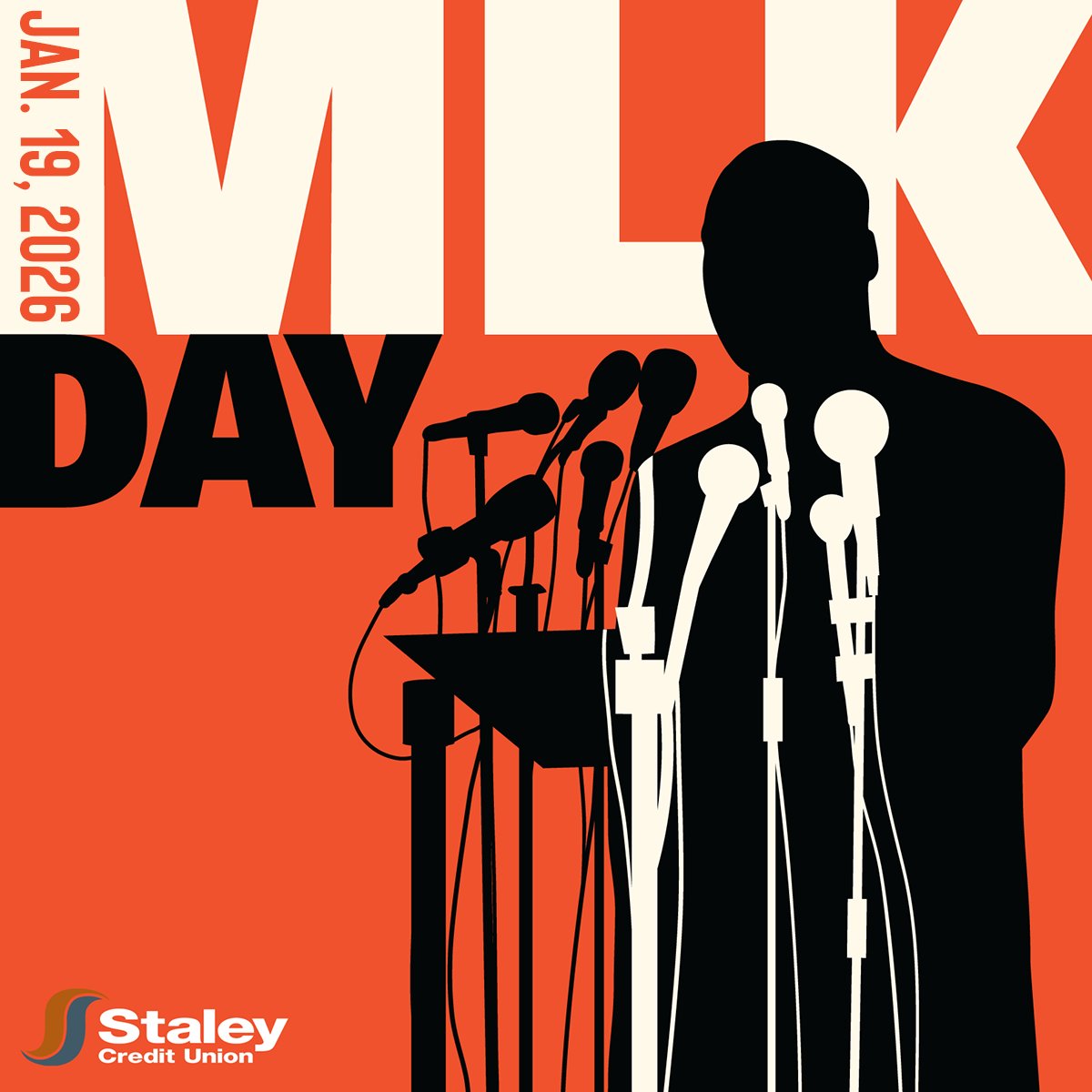 All Staley Credit Union branch locations are closed today in observance of Martin Luther King Jr. Day.

We encourage everyone to spread kindness &amp; generosity throughout your community as you honor his memory.