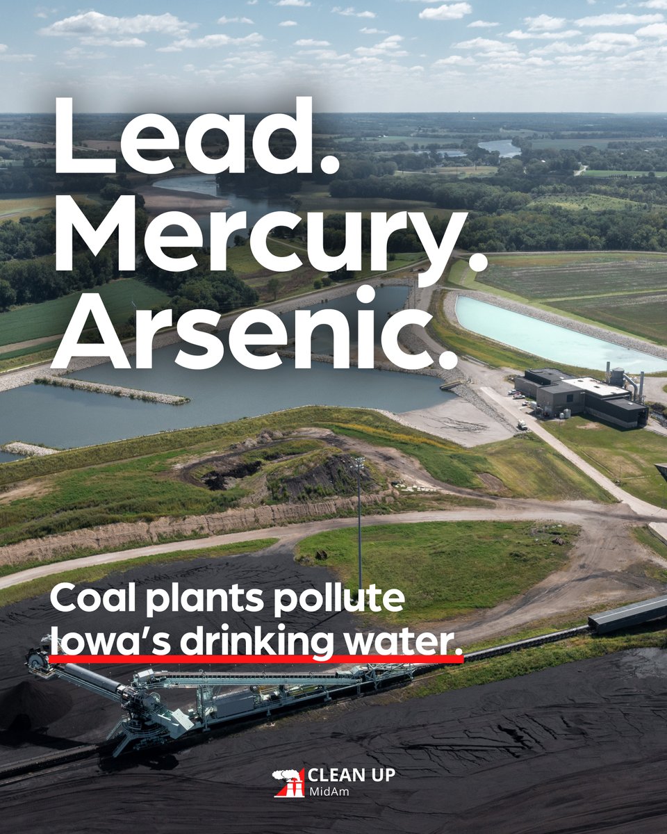 CleanUpMidAm's tweet image. Lead, mercury, and arsenic are leaching from coal plants into drinking water. Iowa must take steps to protect our health. Email your legislators: bit.ly/4qU6sIS