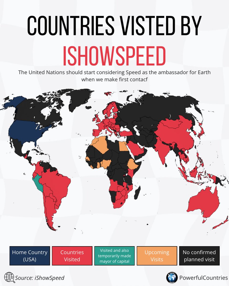 theepicmap's tweet photo. Countries visited by @ishowspeedsui 

(©️Powerful countries) https://t.co/1sYd3ySAzq