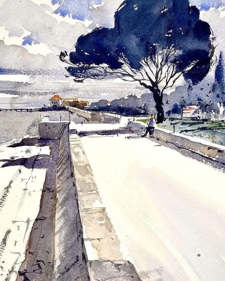 “Our battered suitcases were piled on the sidewalk again; we had longer ways to go. But no matter, the road is life.”

–Jack Kerouac, On the Road (1957)

Watercolor by Andre Kano