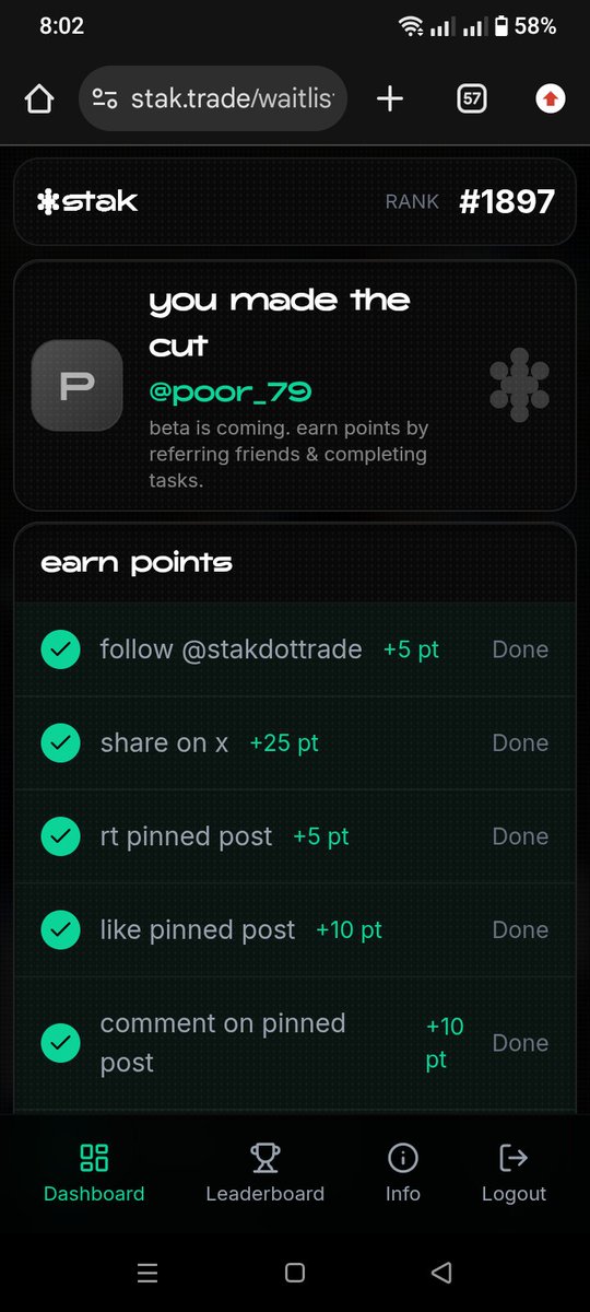 poor_79's tweet image. Excited to be part of the @stakdottrade waitlist! Ranking #1897 and ready for the beta. Big things coming for the ecosystem!

#Stak #Web3 #Crypto

#Waitlist