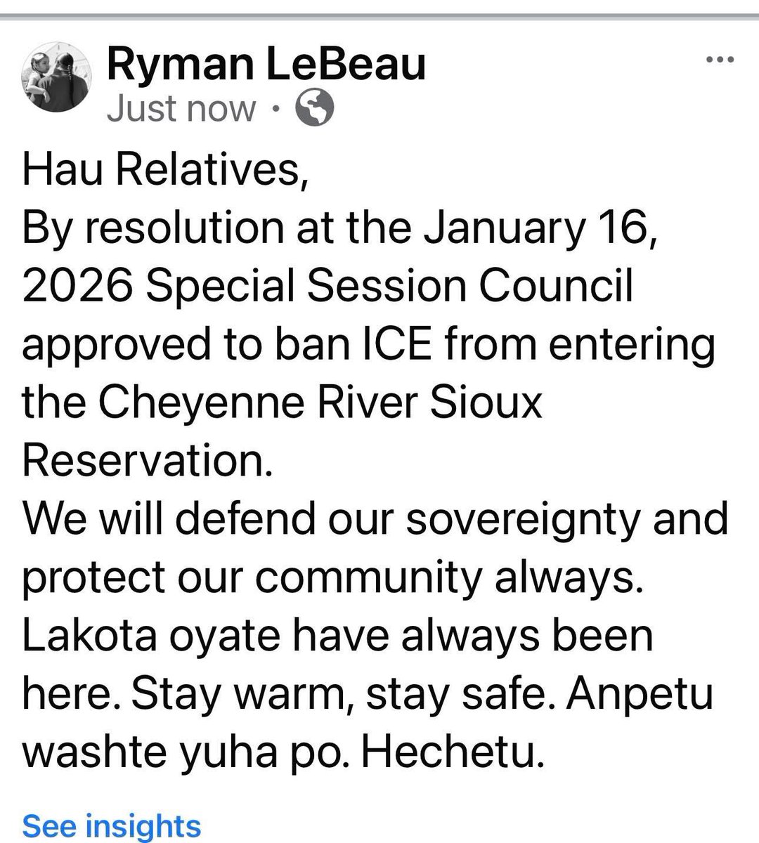 Oglala Lakotas, are closing their Reservation borders. Now, Cheyenne River Lakotas are doing the same. ICE, is in South Dakota! 
#AnolishICE 
#LandBack