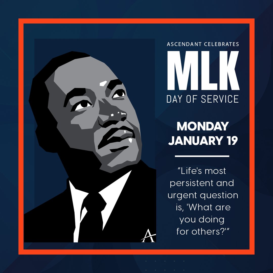 Honoring the life and leadership of Dr. Martin Luther King Jr. today. Let’s answer his call to service by lifting up those around us. Happy MLK Day from the Ascendant Insurance family. #MLKDay2026 #Community #Ascendant
