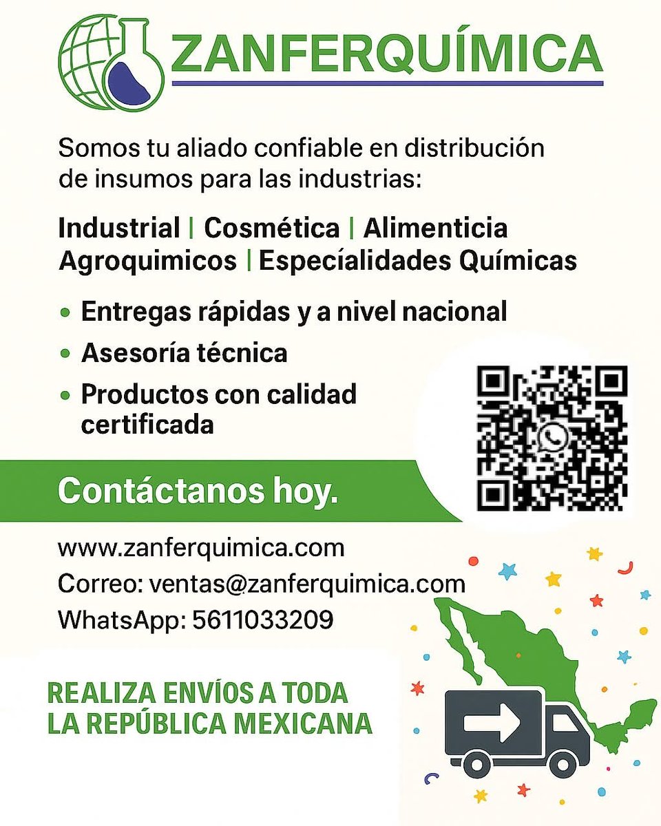 ZANFERQUIMICA's tweet photo. ¿Buscas Materia Prima?
Grado Alimenticio, Cosmético, Industrial, Agroquímicos, Especialidades Químicas. 
🌎https://t.co/V9ecNqH9ko
📳https://t.co/OON0DuDkpE
📩ventas@zanferquimica.com 
#FelizInicioDeSemana 
#FelizLunes 
#b2b
#EfectoPositivo https://t.co/PyrjhLwTXD