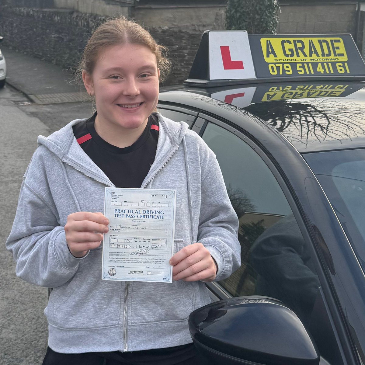 A_Grade_som's tweet photo. Congratulations to Megan on passing her driving test 1st time at Merthyr Tydfil Test Centre this morning. Well done Megan, you’ve made the grade :D   #makingthegrade #A_Grade_som #happylicenceday #drivinglessonsystradmynach #1sttimepass https://t.co/PebPEGXJt2