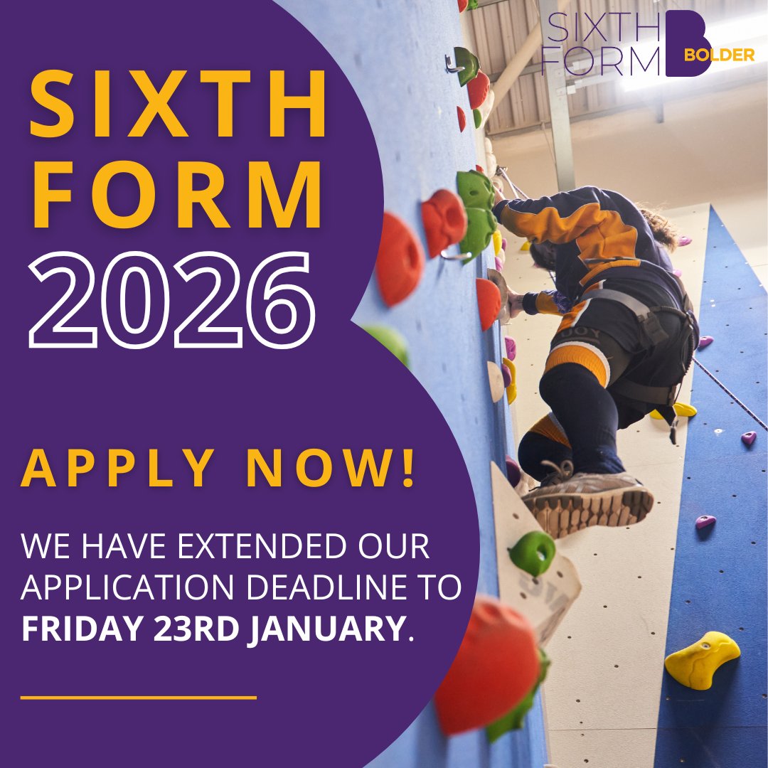 We&rsquo;ve extended our Sixth Form application deadline by one week to give students a little more time to make the right decision.

 New deadline: Friday 23rd January

 Applications close this Friday, don&rsquo;t miss out. Image