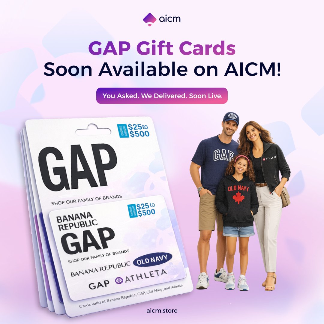GAP, Athleta, Old Navy, and Banana Republic gift cards are coming to $AICM.  Everyday brands, real-world spending, and more ways to use crypto where it  actually matters. The $AICM marketplace keeps expanding.
