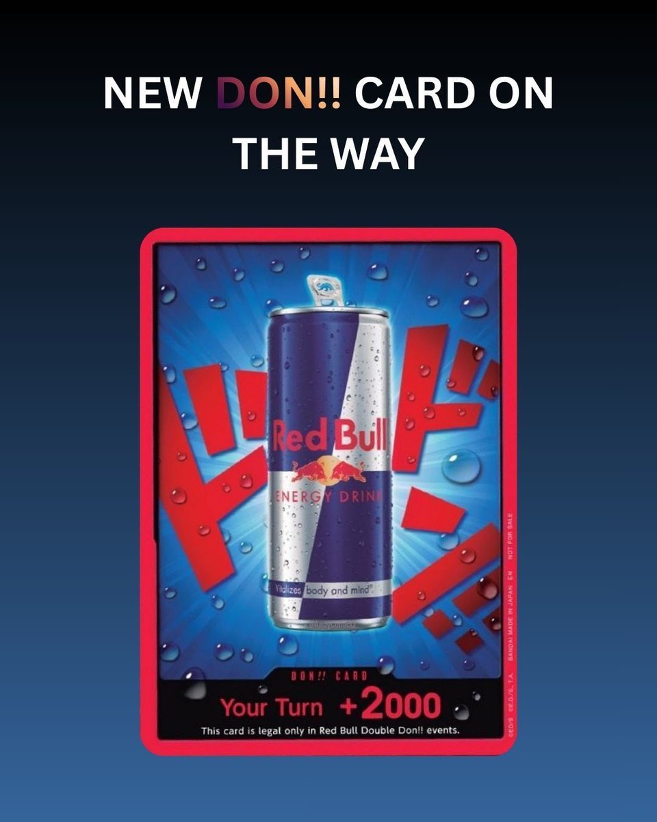 LogiaOPTCG's tweet photo. New DON!! card in collaboration with RedBull 🚀. 
This card is part of a special edition and legal to play for specific RedBull events only. 

I guess we will be getting more information soon... 

#OPTCG #ONEPIECE #ONEPIECECARDGAME #ONEPIECETCG #REDBULL https://t.co/aw4tZvzwvB