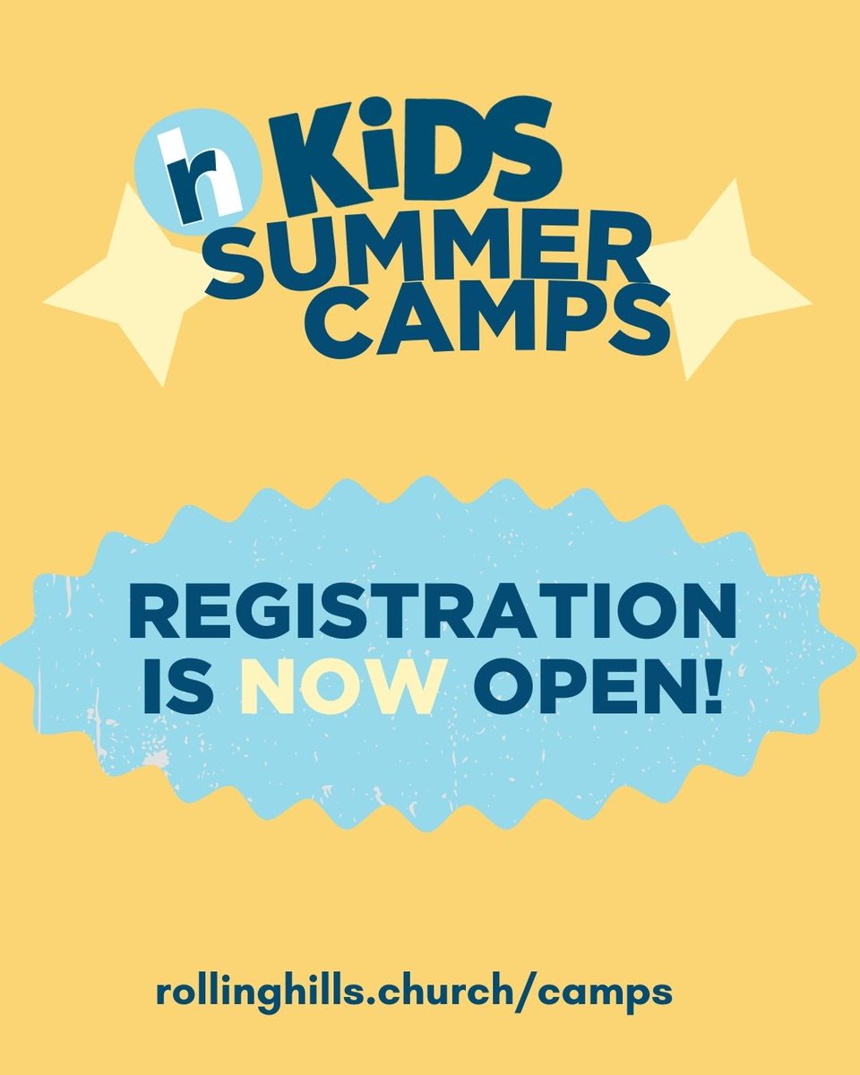 rhcc's tweet image. ☀️ Kids Camp registration is now open! If you have children from preschool through 5th grade, now’s the time to register at rollinghills.church/camps. Spots fill fast so don't wait!