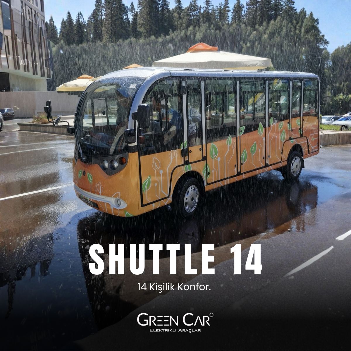 greencarturkey's tweet photo. Günün temposu ne olursa olsun, ulaşım konforu kesintiye uğramamalı.
Green Car Shuttle 14 Kabinli, kabinli yapısıyla yolcularını dış koşullardan korur; sessizliğiyle alan içi ulaşıma düzenli ve konforlu bir akış kazandırır. https://t.co/BbPFHcAZuo