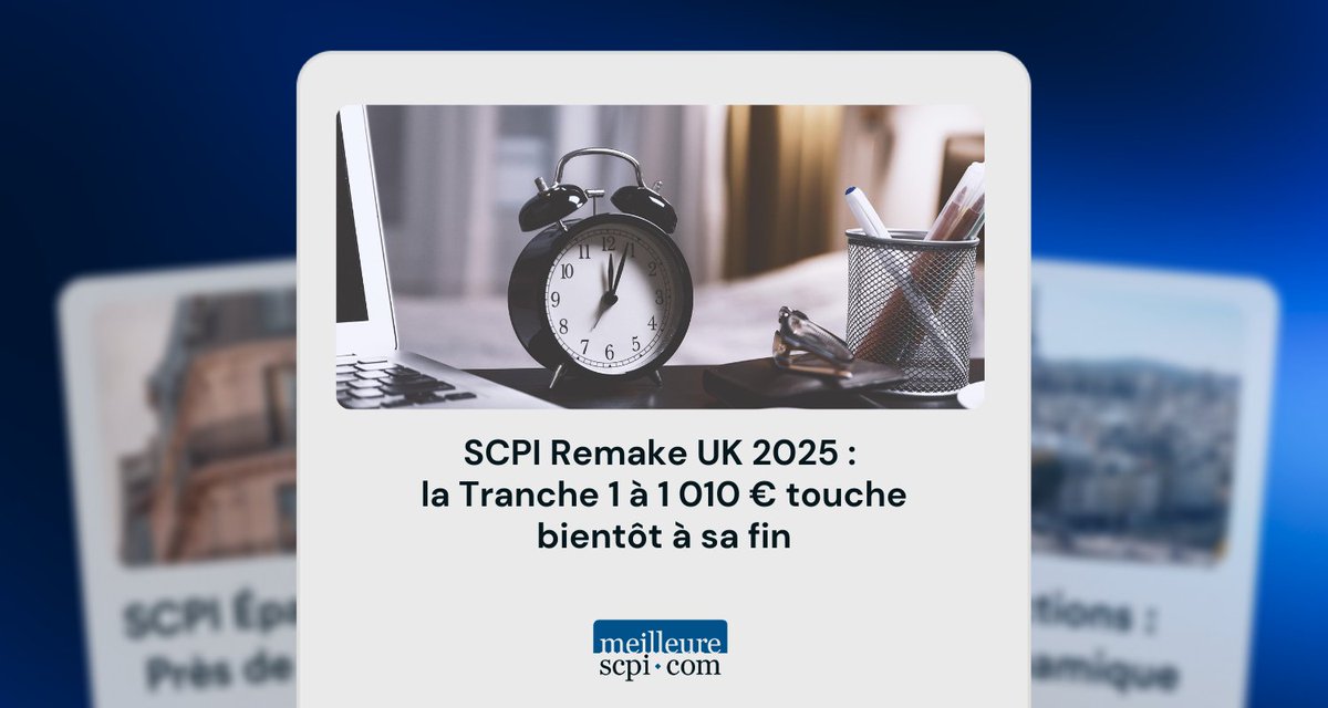 📊 Remake UK 2025 🇬🇧 – point d’étape
👉 Tranche 1 quasi atteinte
👉 1er actif déjà acquis 
⏳ Prix de la part évolutif par tranches
💡 Jusqu’à 50 € d’écart par part selon le moment de souscription
meilleurescpi.com/actualites/scp…
🔔 Communication à caractère publicitaire 🔔