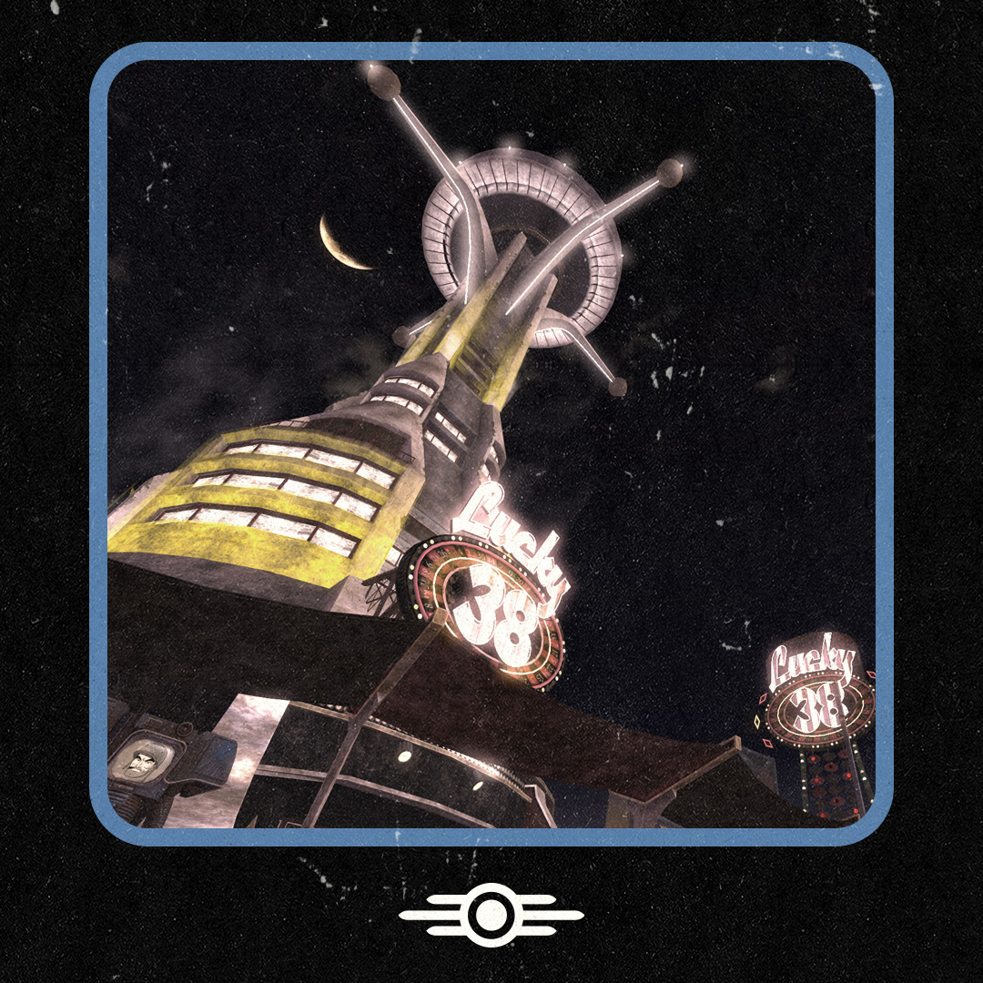 Fallout's tweet image. The Lucky 38 hotel and casino, owned and occupied by Mr. House, stands as the shining jewel of the Vegas skyline both before and after the Great War.

Its rooftop laser defenses were instrumental in the city’s defense during the nuclear exchange, preserving the heart of Vegas and…
