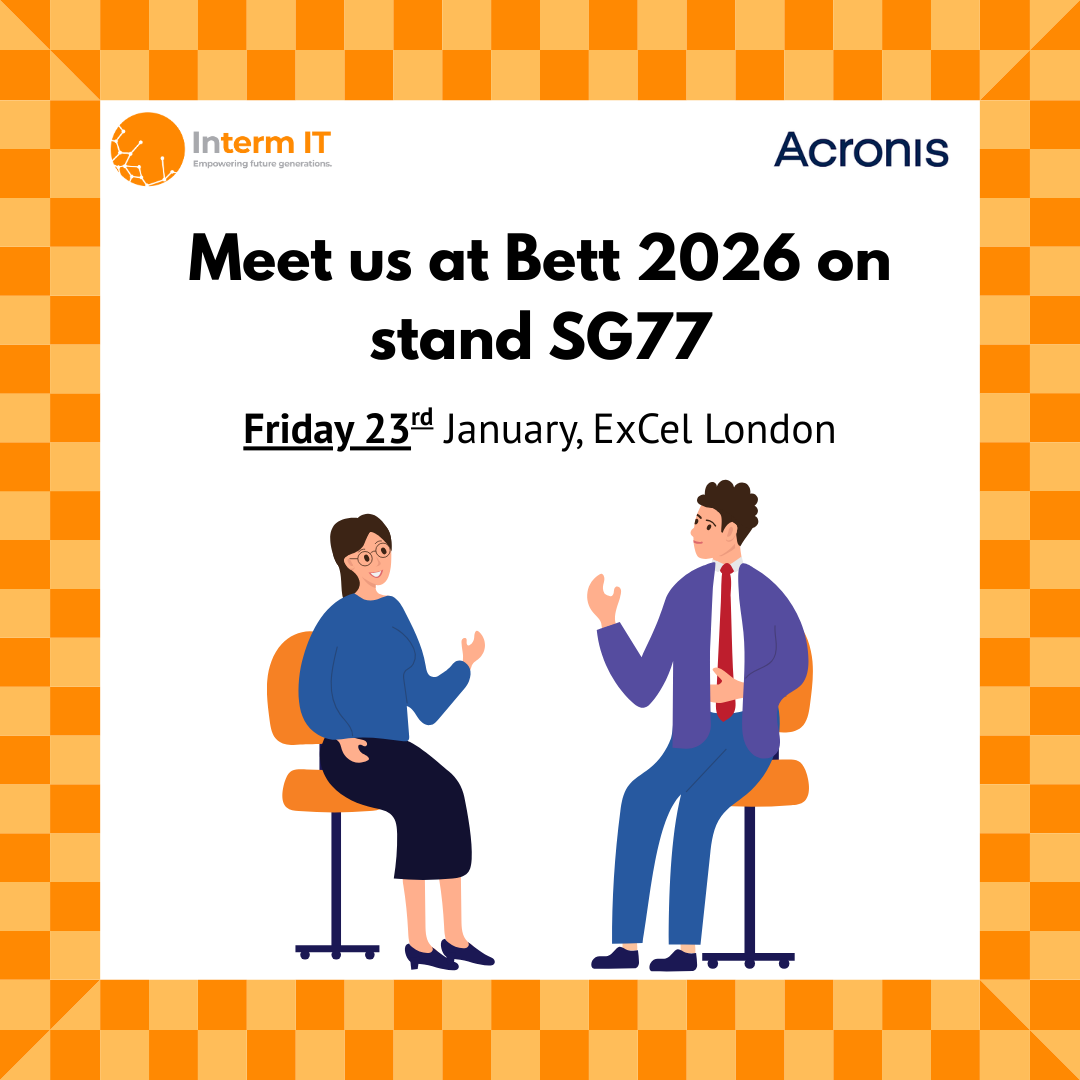 IntermITUK's tweet photo. We’re delighted to be exhibiting at Bett in partnership with @Acronis  on FRIDAY 23rd January at the ExCeL London.
Visit us at stand SG77 to meet the team and learn more, we'd love to meet you!
#Bett #Bett2026 #IntermIT #EmpoweringFutureGenerations https://t.co/sFbXPf57f3