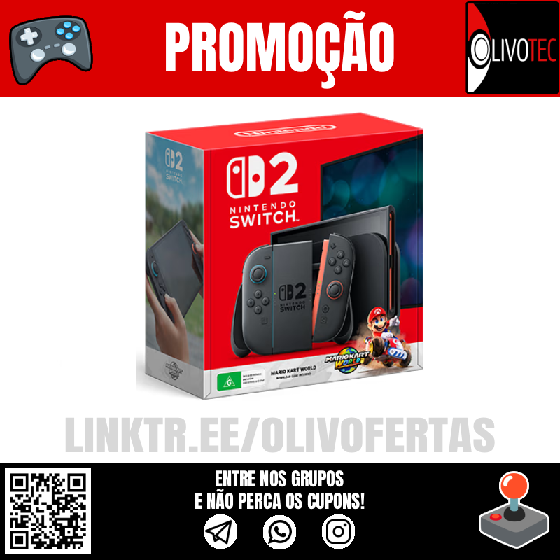 🚨Nintendo Switch 2 🇧🇷

Promoção modelo com jogo e sem jogo!

🎫 CUPOM R$100: s.shopee.com.br/AKUSOOaVsa 
Preço sem jogo: R$3399,00
Preço com jogo: R$3640,00
até 12x no app

- Link de Compra:  
s.shopee.com.br/AUnsahZsXd

- Entre nos nossos Grupos:  
linktr.ee/olivofertas