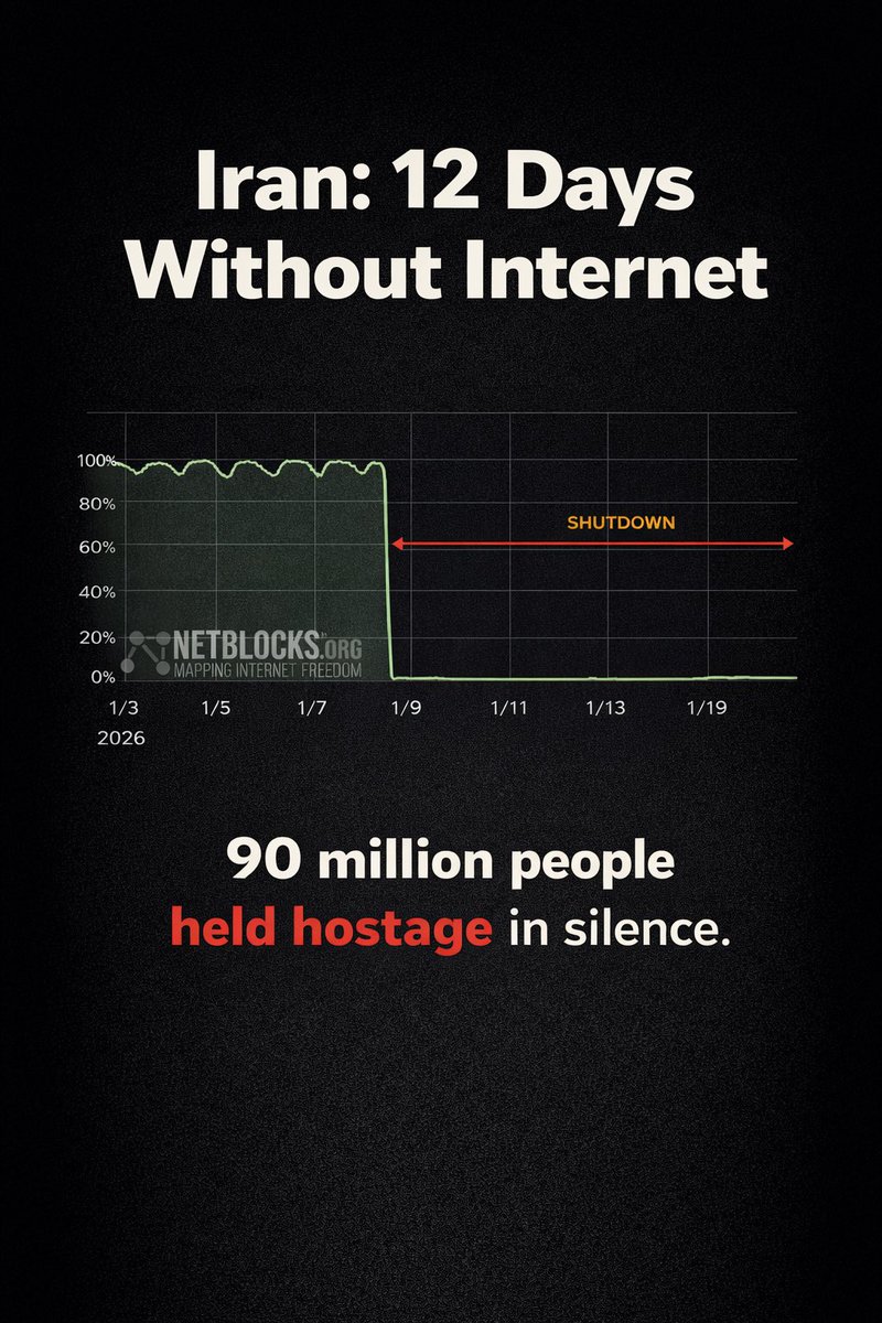 Day 12 of Iran’s internet shutdown. Imagine how much blood will be washed away, how many names will be buried, how much truth will disappear while an entire country is deliberately isolated. 
#DigitalBlackoutIran
#IranRevolution2026