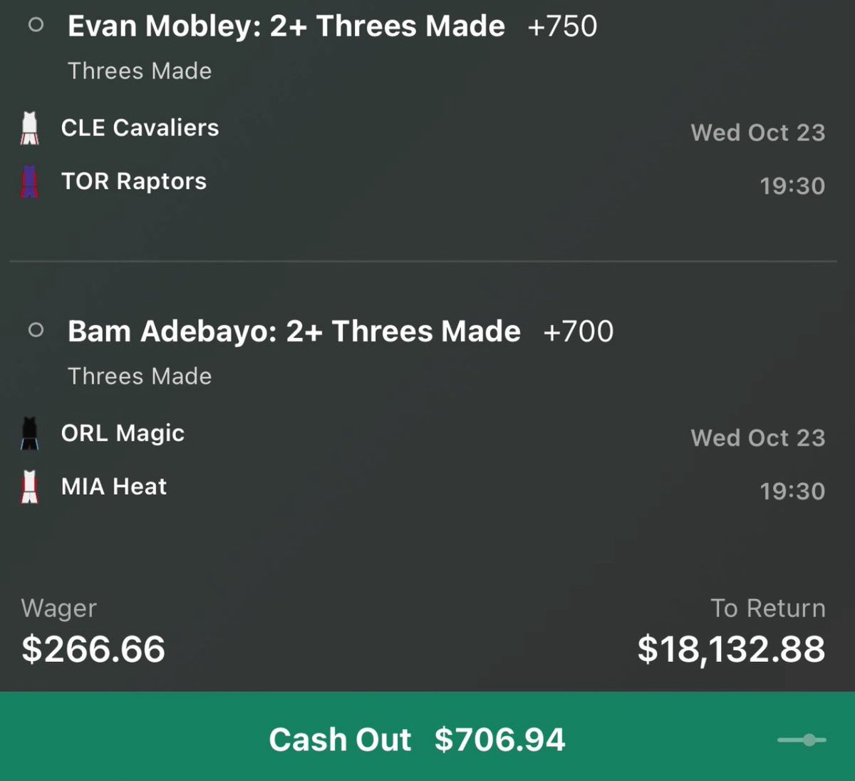 ShotonTarget10's tweet photo. For the past 2 years, I’m the reason sportsbooks completely changed how they price Evan Mobley and Bam Adebayo’s 3PT markets.

2024:
I caught their 2+ threes at +17000 (historic).
Later that season, I hit them AGAIN at +6700. The cashout was insane.

2025:
Books adjusted. I still sniped it at +1622.

2026:
The same play now sits at +511.

You don’t force a market correction like that unless you were way ahead of everyone else.

And today might be the best matchup they’ve had to do it again.

Mobley gets clean, wide-open above-the-break looks when the defense collapses the paint.

Bam gets the open drop-coverage handoff threes he has buried before.

These are the exact triggers behind all my biggest hits.

If there was ever a spot for another surprise three-point game from both, it’s tonight. Wouldn’t shock me if they each hit 3+ threes.

Two years of sniping this market.
Still here. Still leading the way.

All PLAYS are 100% free below. ⬇️⬇️
https://t.co/AMvzw0mTO3
