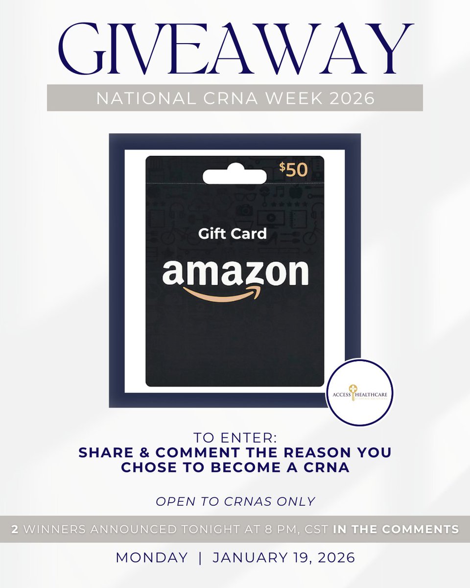 #NationalCRNAWeek Giveaway!

To enter, share this post &amp; comment the reason you chose to become a CRNA. 

Open to CRNAs only. Two winners will be announced Monday night (1.19.26) at 8 PM, CST in the comments.