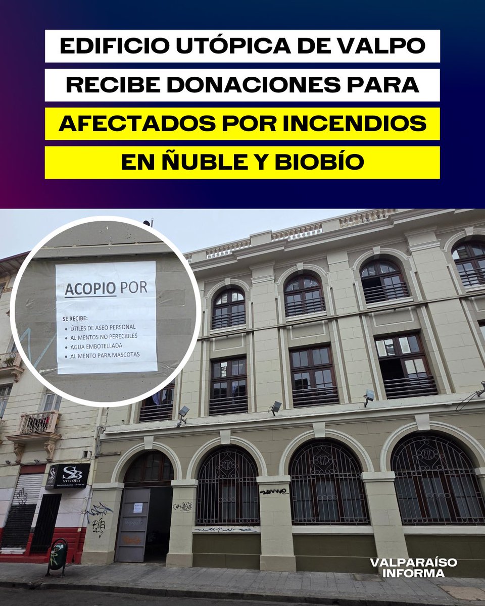Debido a los incendios que afectan a diversos sectores de las regiones de Ñuble y Biobío, la comuna de Valparaíso habilitó un punto de acopio para apoyar a las familias damnificadas por la emergencia.

El centro está ubicado en calle Huito con Avenida Brasil y funcionará en