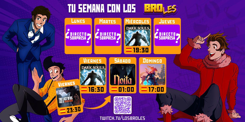 ¡Ya empiezan a llegar las novedades al canal!

🔴🟡 ¡Nuevo! Preparamos Dark Souls NoHit 😲 Felices con acabar el juego

🟡 Viernes noche empezamos TLOU II Porque no me veo esquivando más los spoilers
Y después, de madrugada seguimos con Noita

🔴 Platino de Dead Cells! queda poco